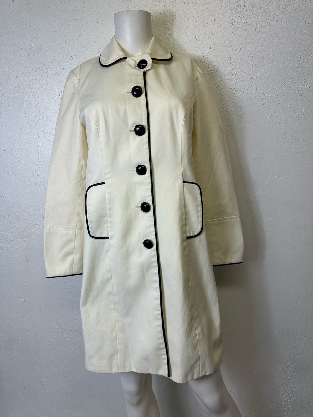 INC International Concepts Cream Trench Coat with Black Trim